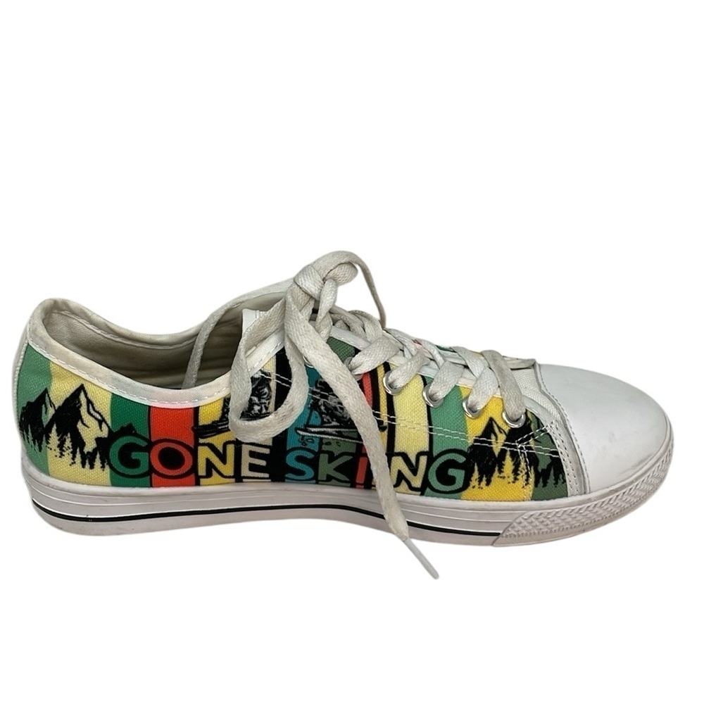 GONE SKIING Shoes Converse Style Sneakers Yellow White Green Size 7 Women 5 Mens - Picture 9 of 11